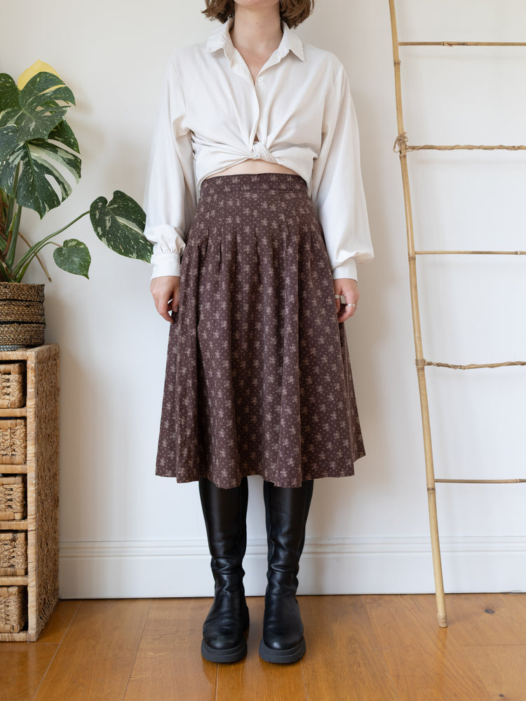 70s Laura Ashley Dyers and Printers Brown Skirt - 28"