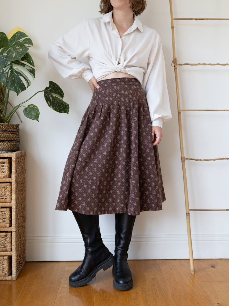 70s Laura Ashley Dyers and Printers Brown Skirt - 28"
