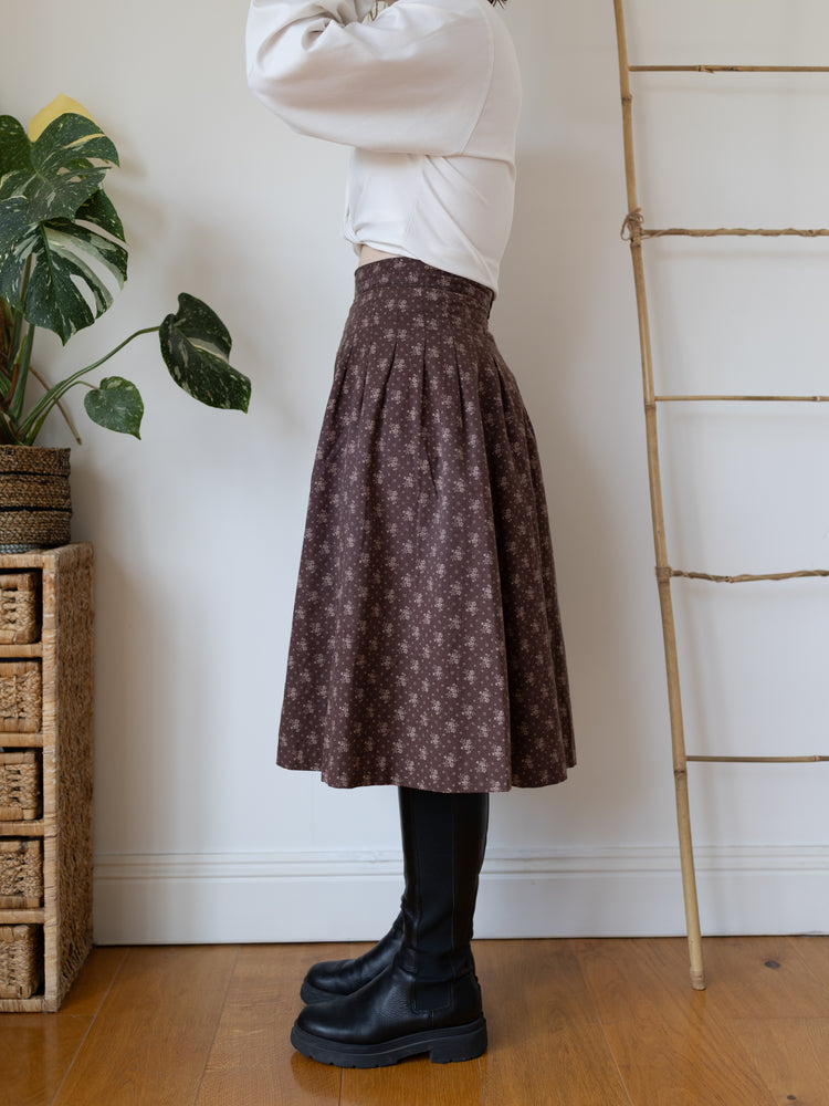 70s Laura Ashley Dyers and Printers Brown Skirt - 28"