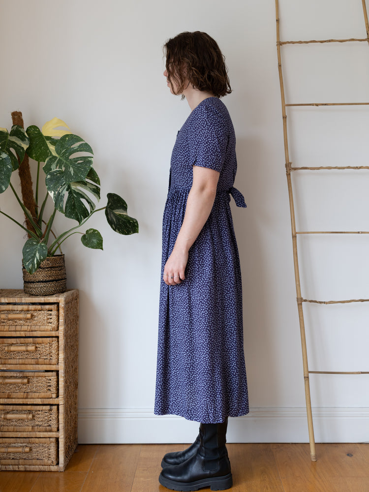 90s Navy Floral Maxi Dress - M