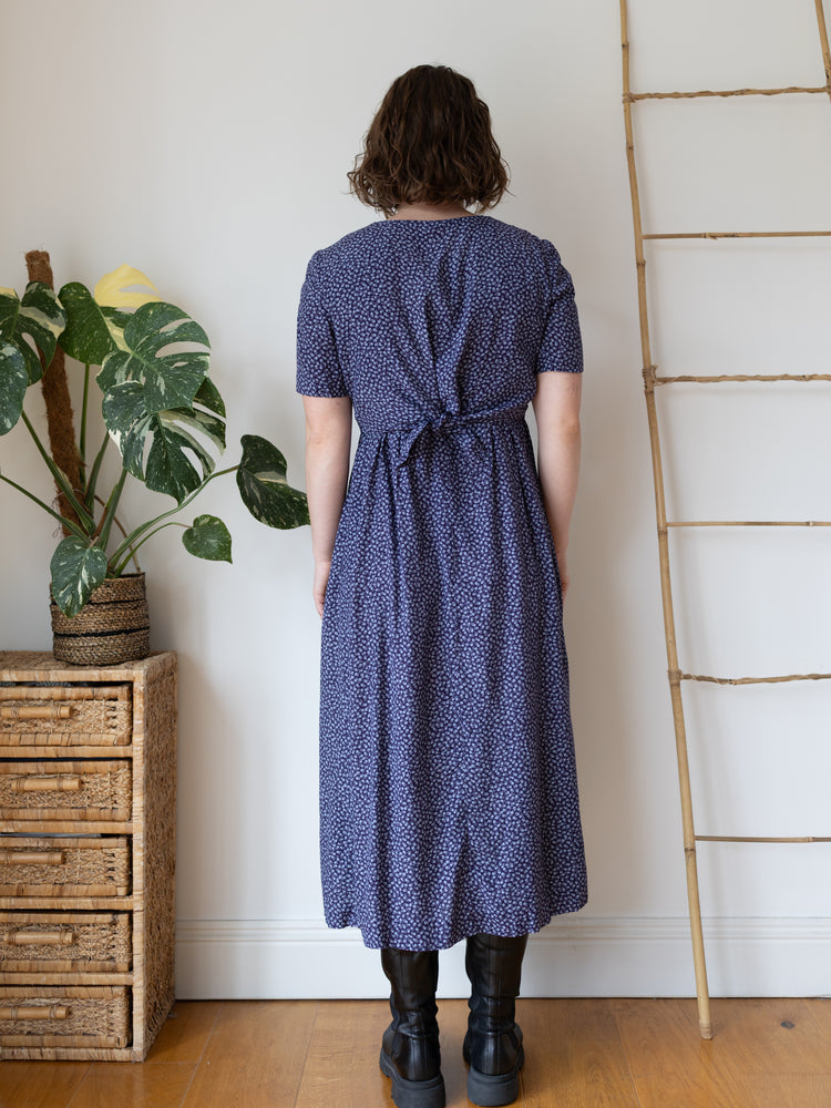 90s Navy Floral Maxi Dress - M