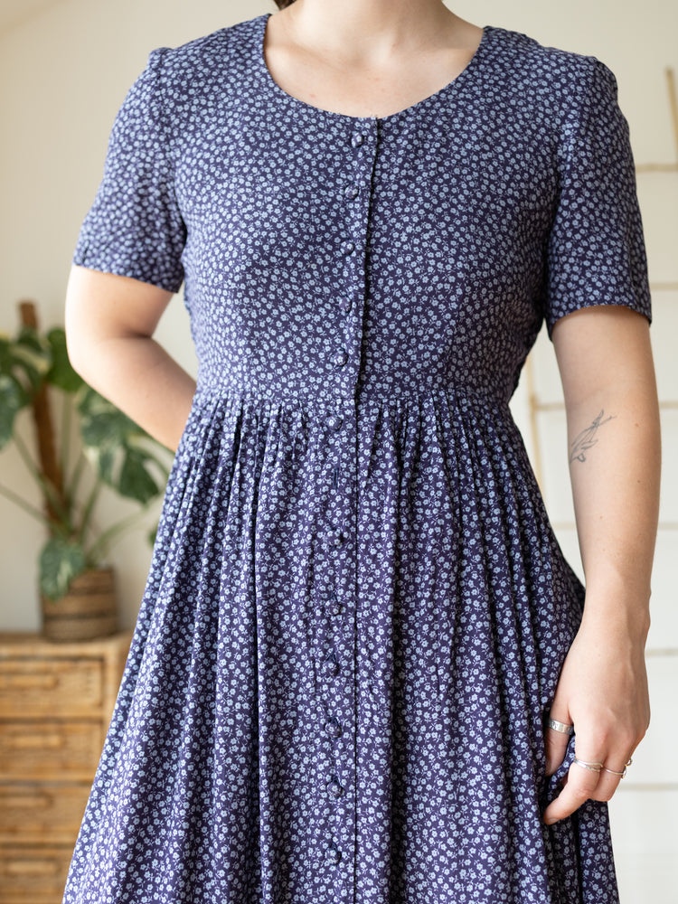 90s Navy Floral Maxi Dress - M