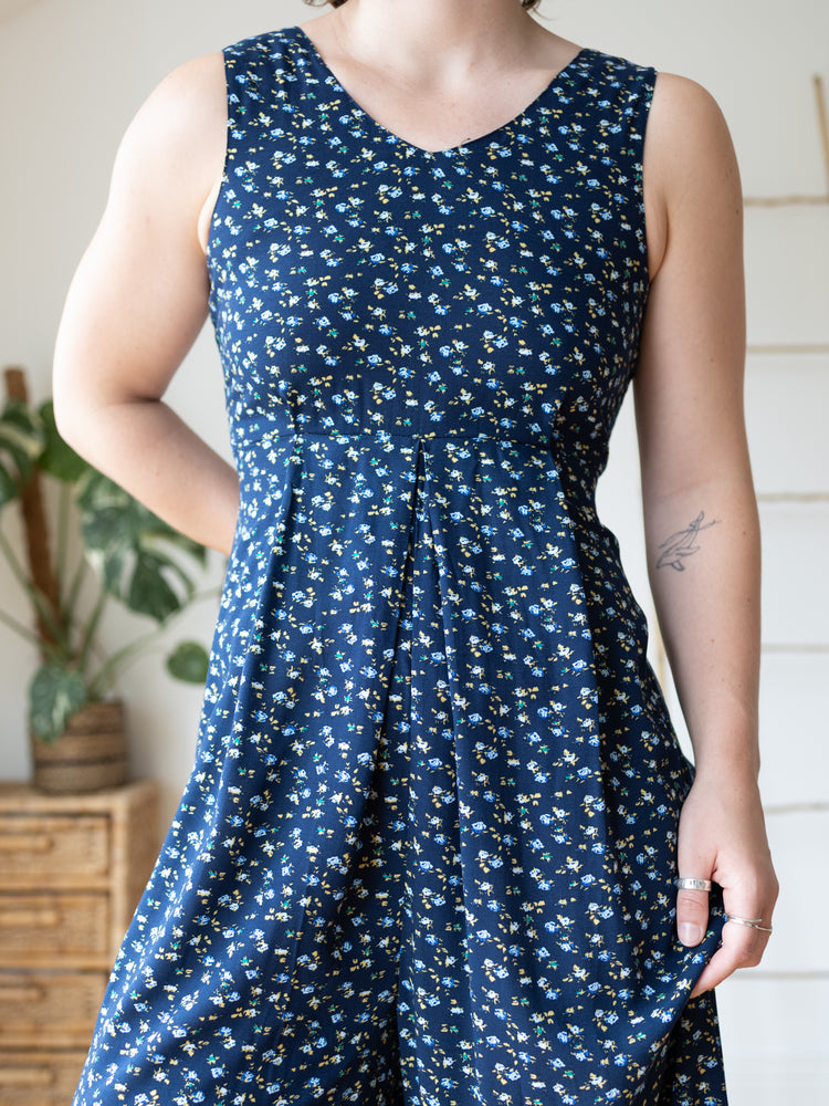 90s Navy Floral Wide Leg Jumpsuit - S