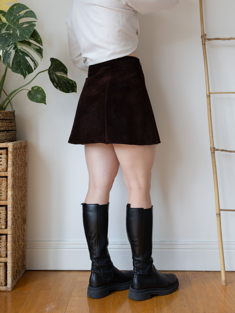 70s Brown Suede Wrap Mini Skirt - 29”