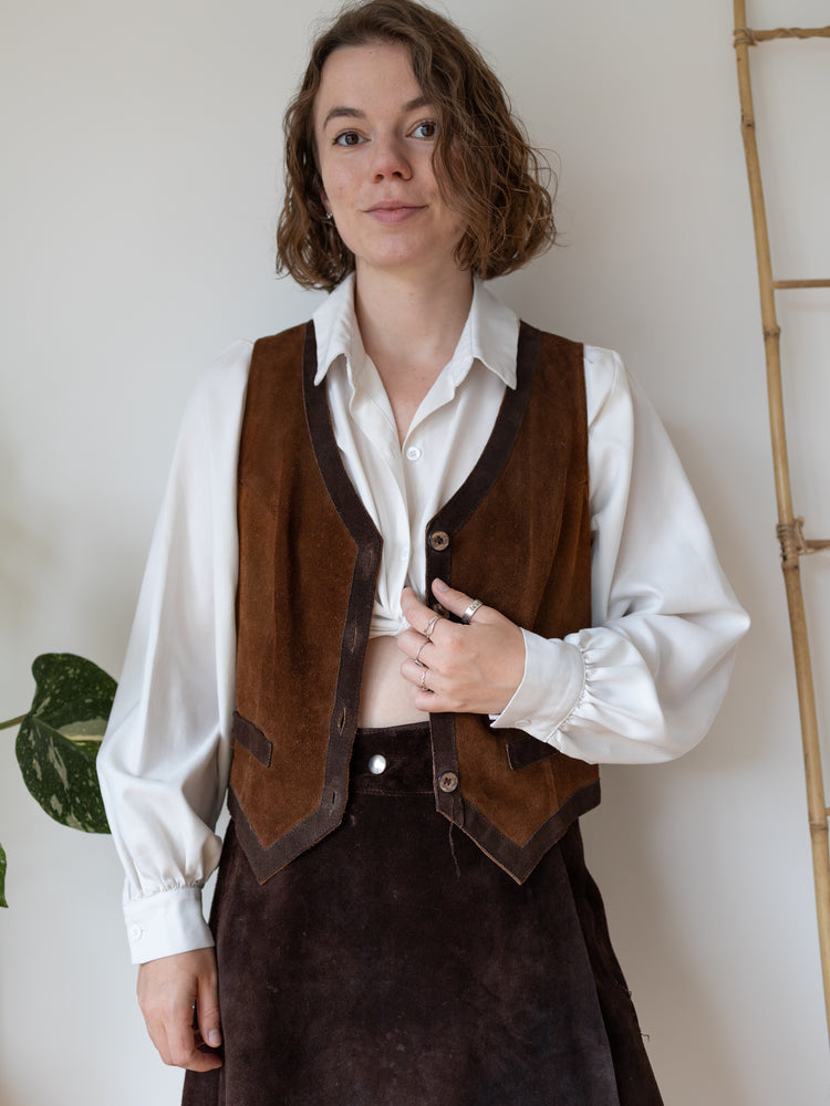 70s Brown Suede Vest - S