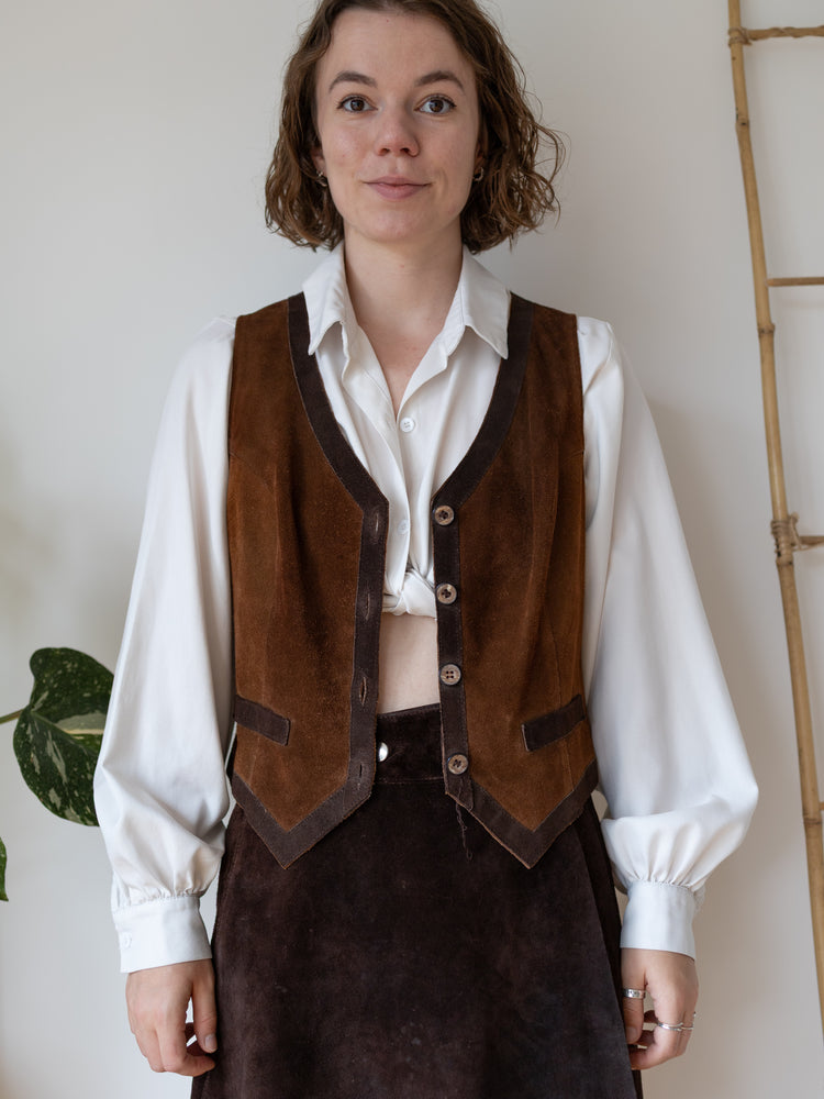 70s Brown Suede Vest - S