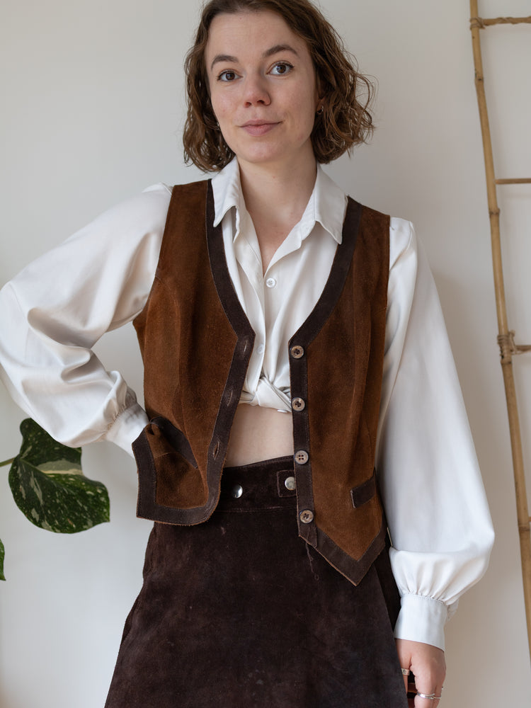 70s Brown Suede Vest - S