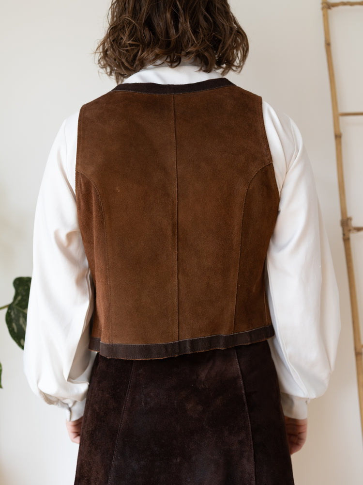 70s Brown Suede Vest - S