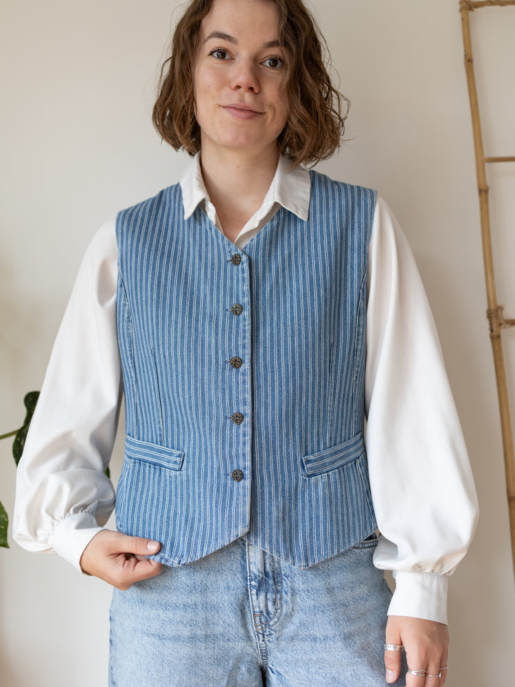 90s Laura Ashley Denim Striped Vest - L