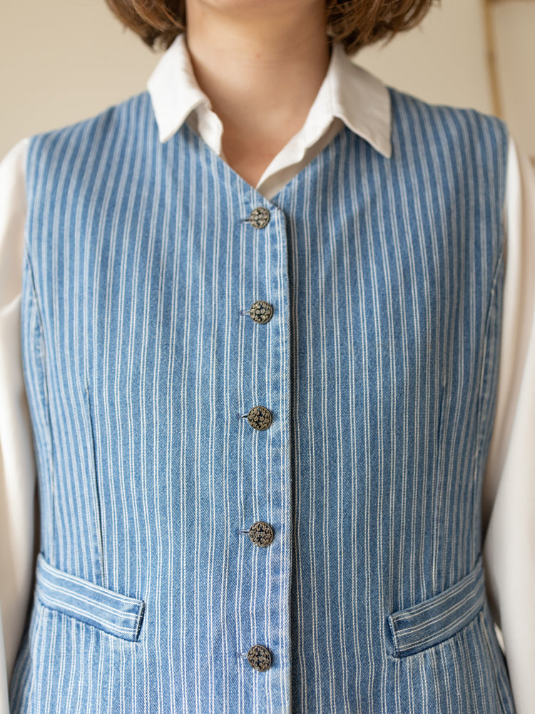 90s Laura Ashley Denim Striped Vest - L