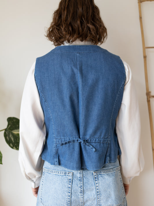 90s Laura Ashley Denim Striped Vest - L