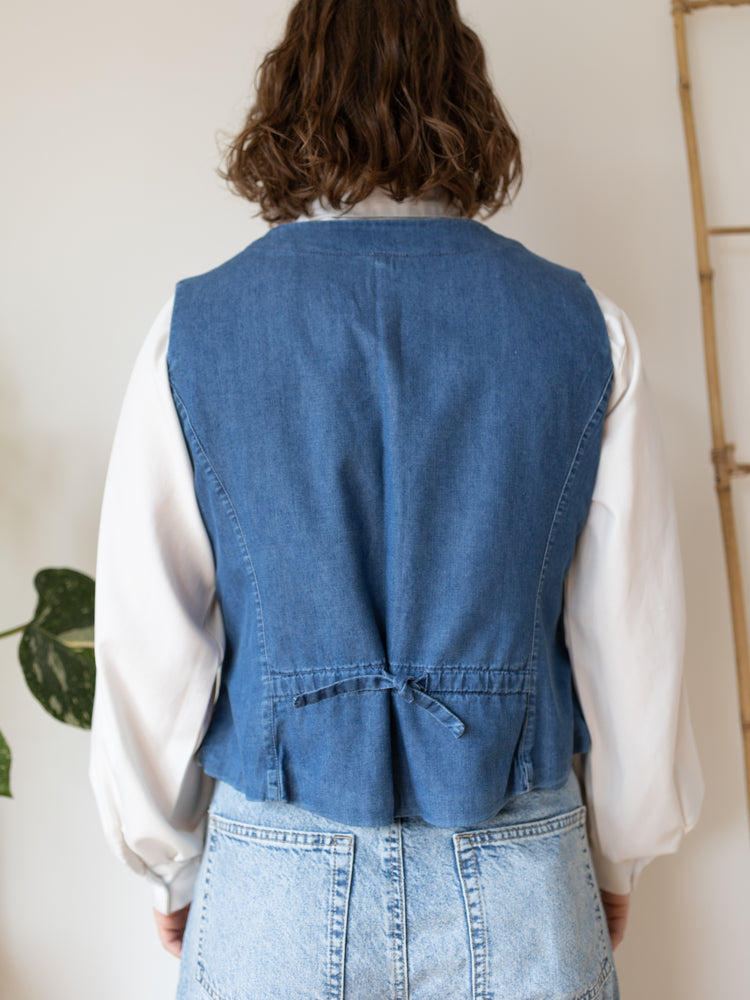90s Laura Ashley Denim Striped Vest - L