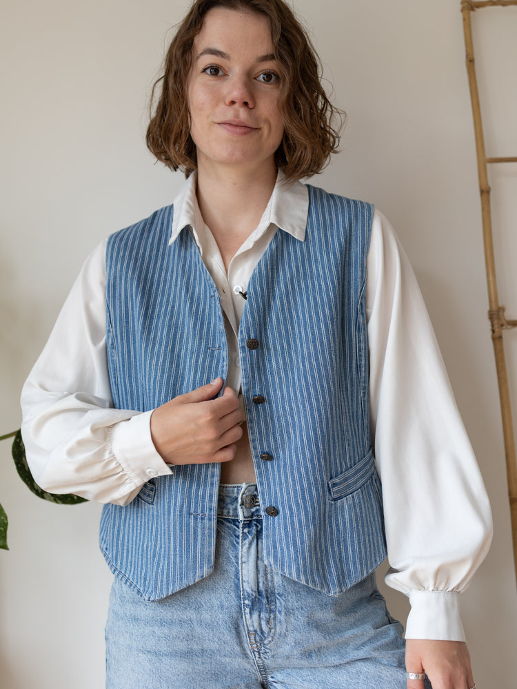 90s Laura Ashley Denim Striped Vest - L