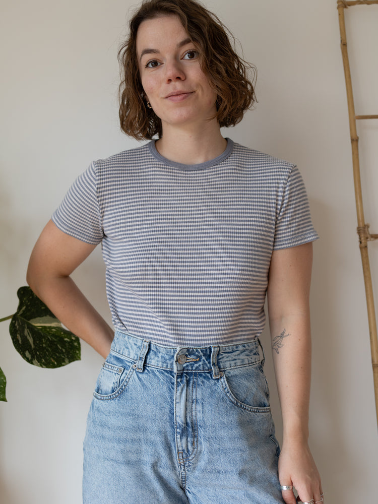 90s Laura Ashley Ribbed Striped T-Shirt - S