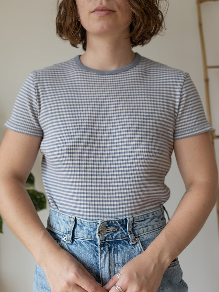 90s Laura Ashley Ribbed Striped T-Shirt - S