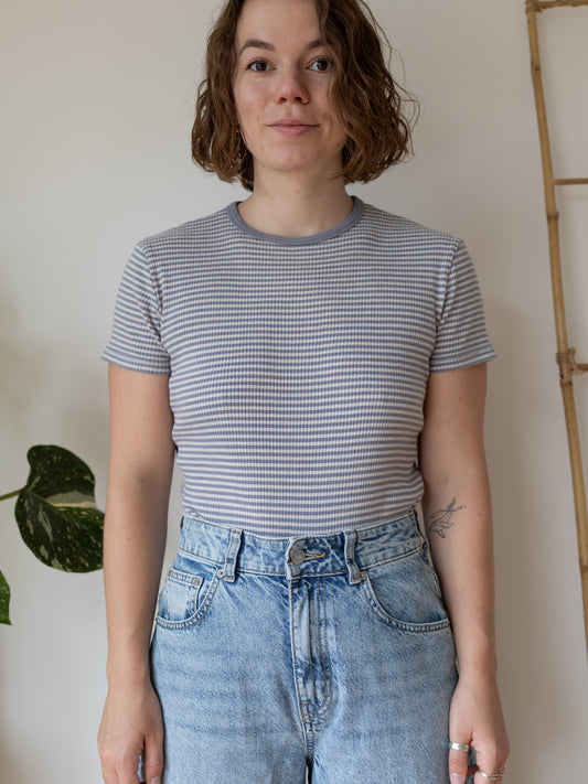 90s Laura Ashley Ribbed Striped T-Shirt - S