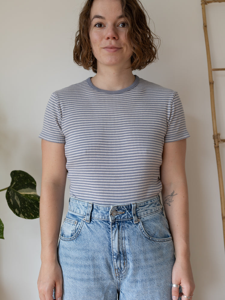 90s Laura Ashley Ribbed Striped T-Shirt - S
