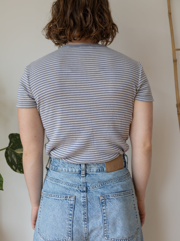 90s Laura Ashley Ribbed Striped T-Shirt - S