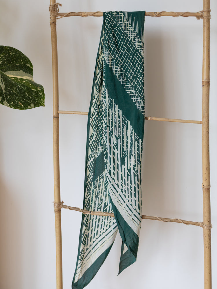 Dark Green Patterned Silk Scarf