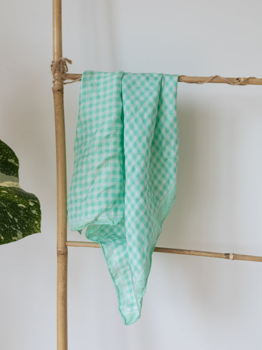 Green & White Gingham Silk Scarf