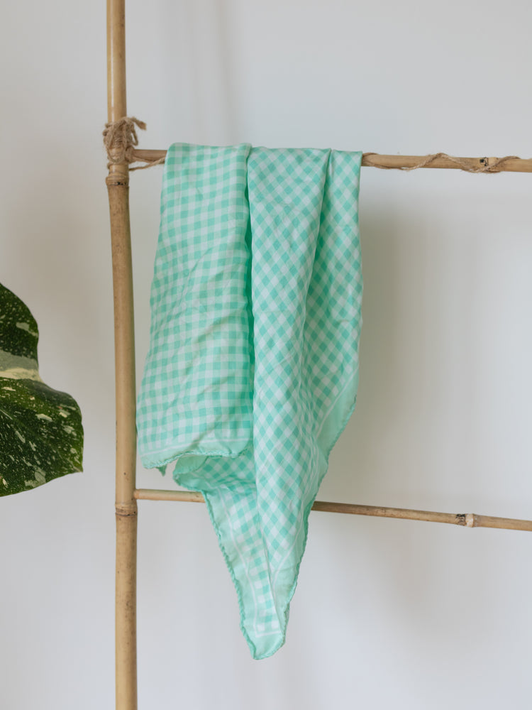 Green & White Gingham Silk Scarf