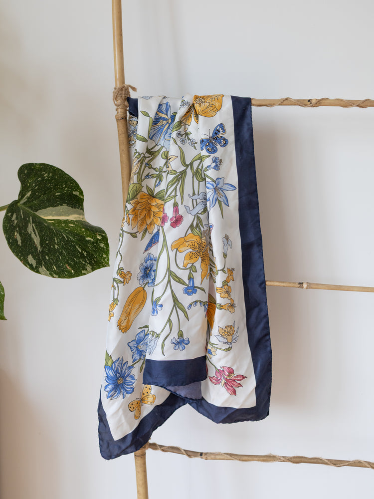 Blue & White Floral Silk Scarf