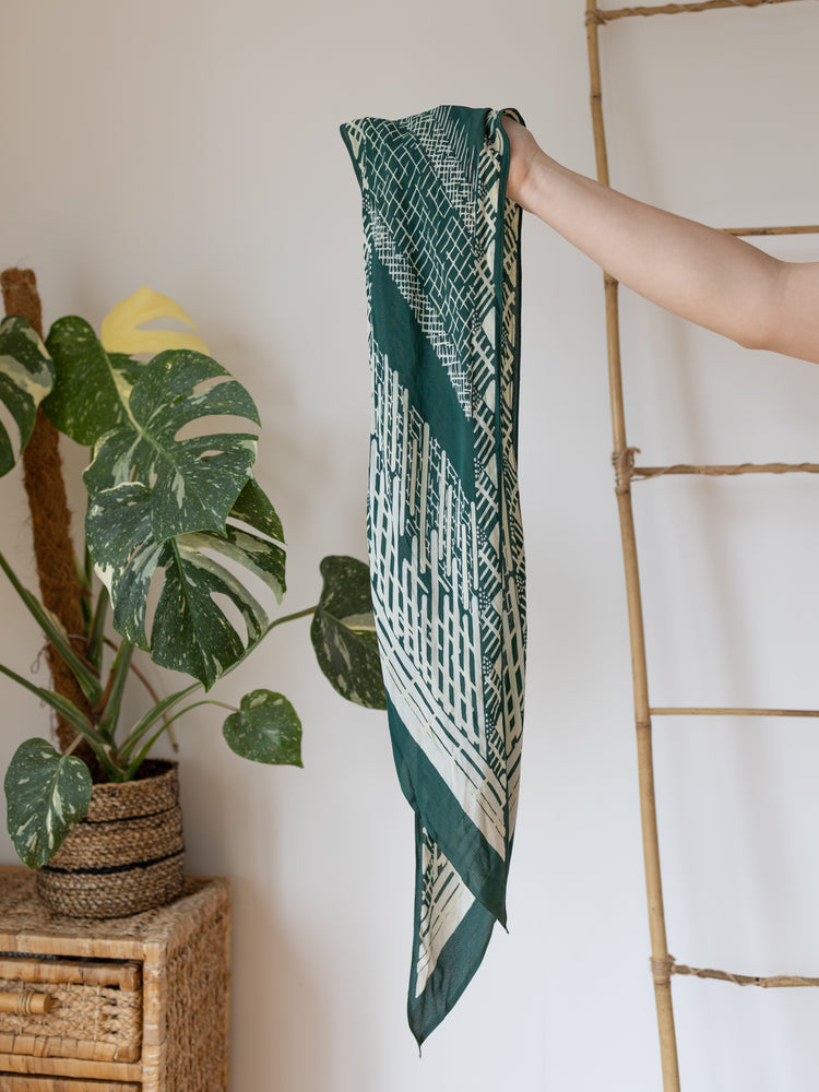 Dark Green Patterned Silk Scarf