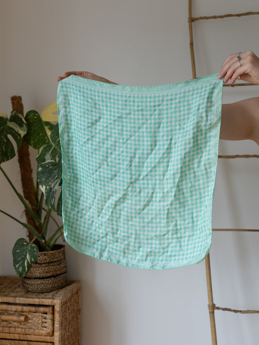Green & White Gingham Silk Scarf