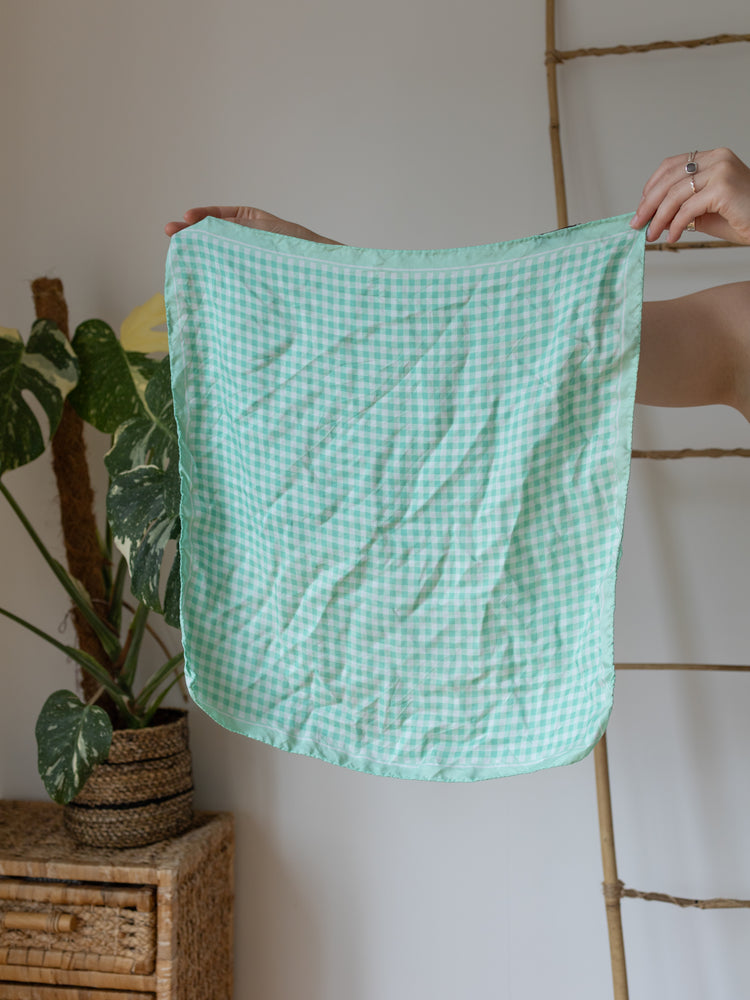 Green & White Gingham Silk Scarf