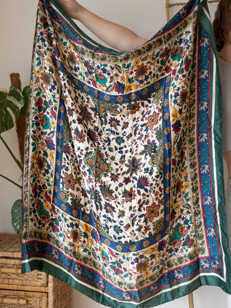 Blue & Green Floral Silk Scarf