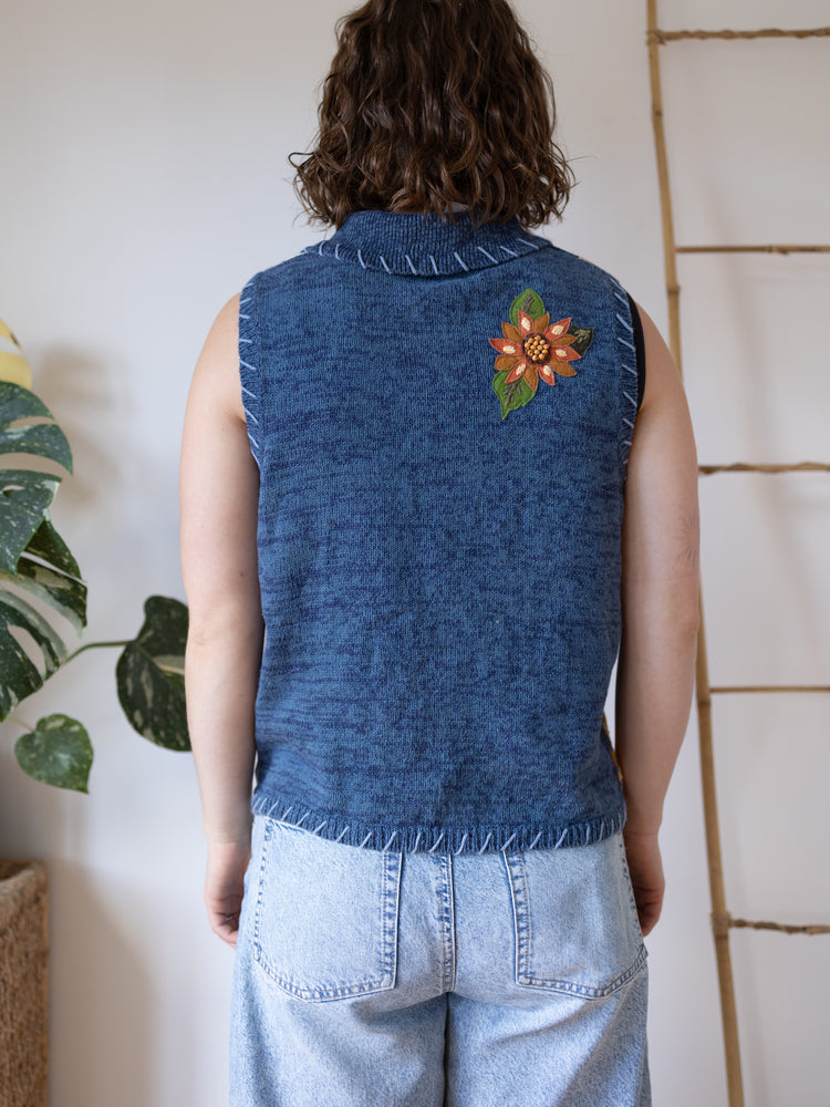 90s Sunflower Embroidered Vest - M