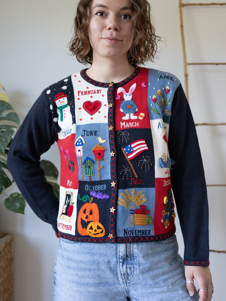 90s Months of the Year Cardigan - M