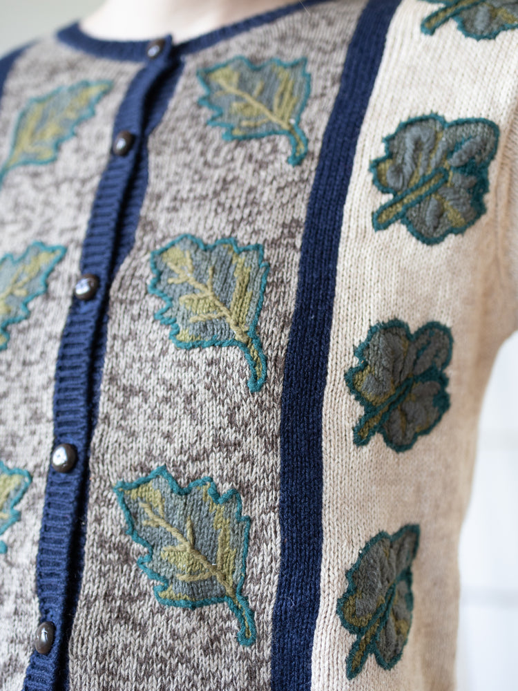 90s Leaf Embroidered Cardigan - S