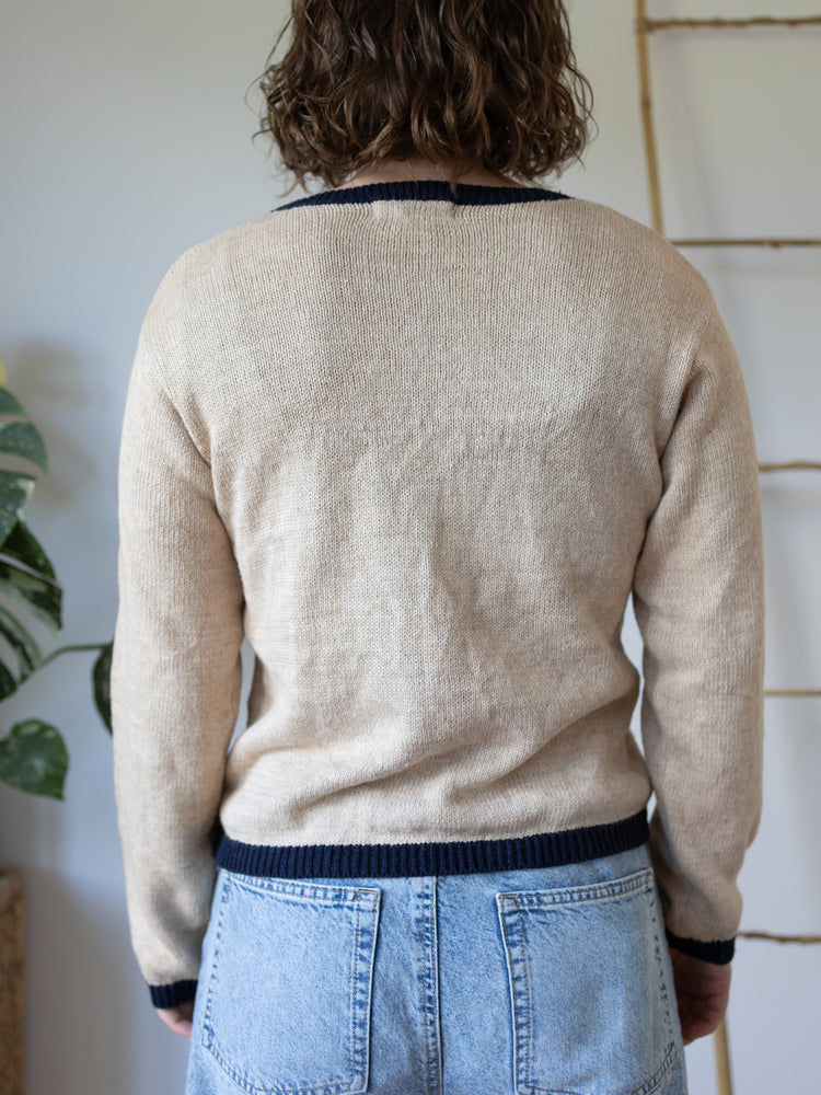 90s Leaf Embroidered Cardigan - S