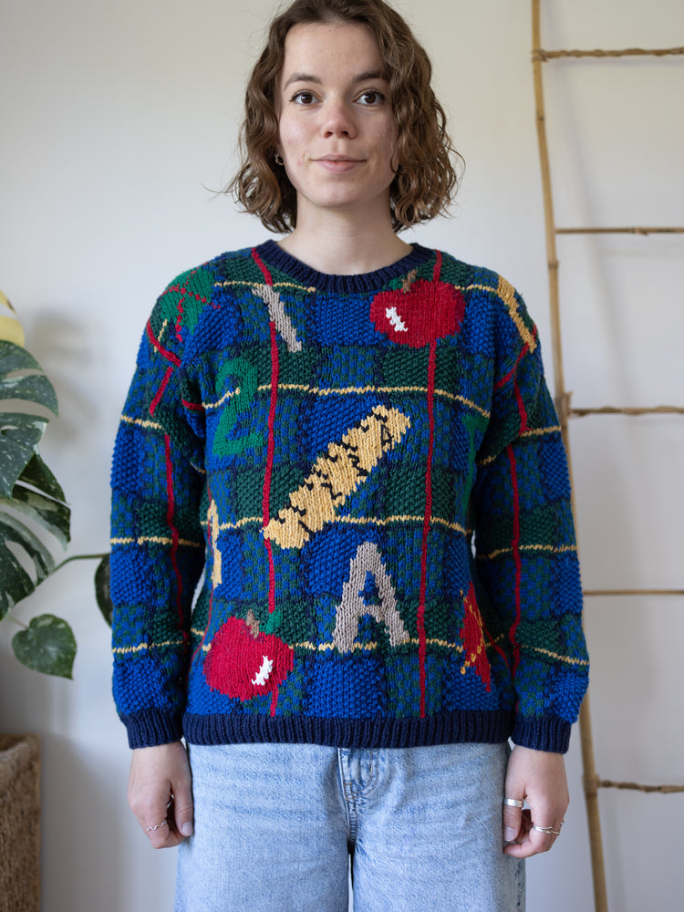 90s School Themed Cotton Jumper - S