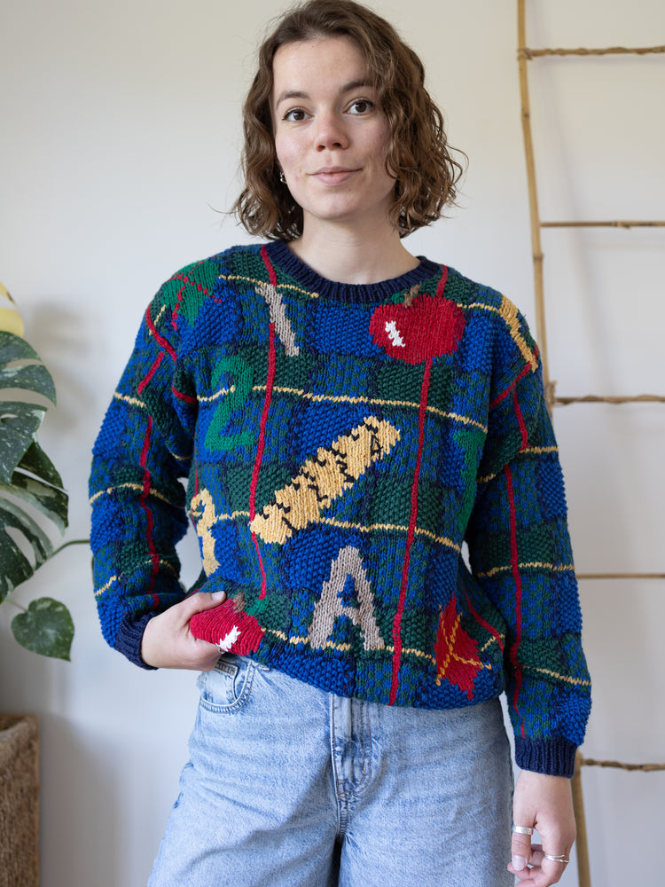 90s School Themed Cotton Jumper - S