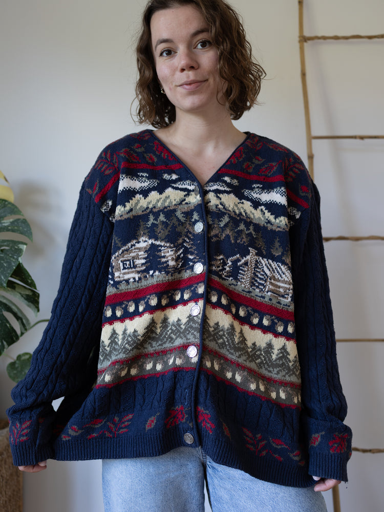 90s Northern Reflections Cabin Print Cardigan - XXL