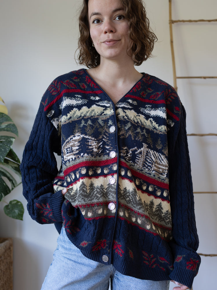 90s Northern Reflections Cabin Print Cardigan - XXL