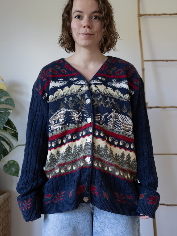 90s Northern Reflections Cabin Print Cardigan - XXL