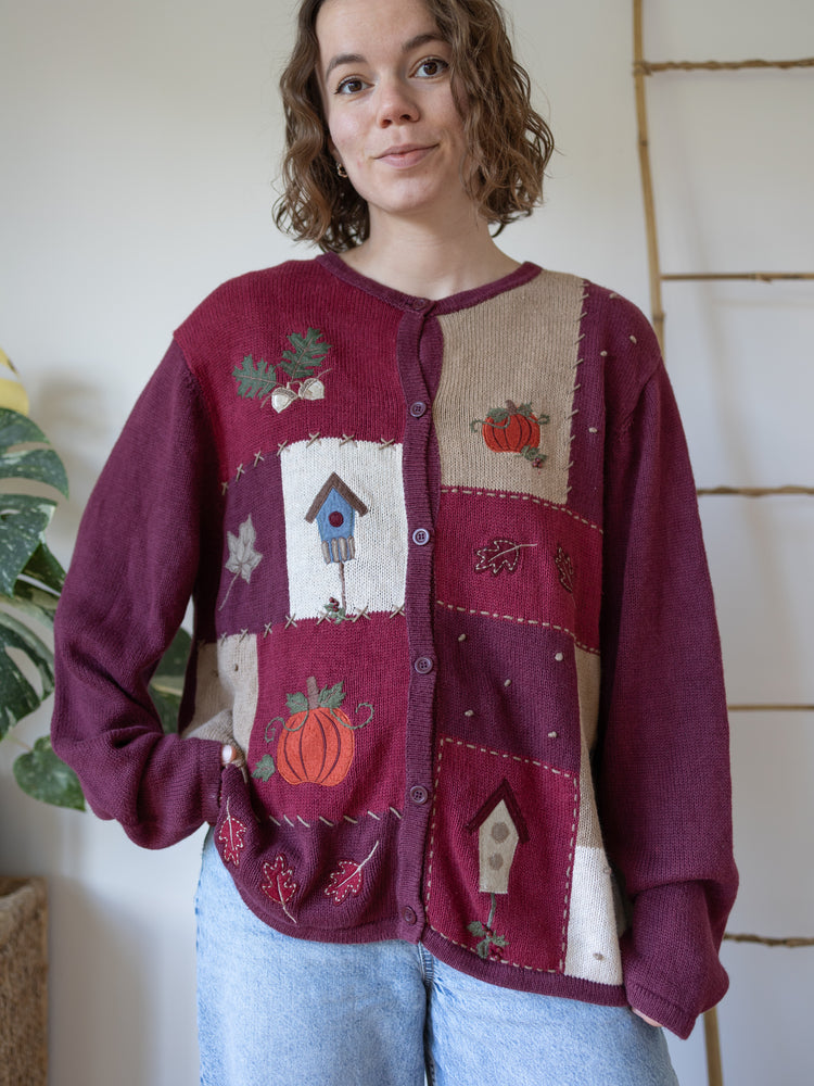 90s Croft & Barrow Autumn Patchwork Cardigan - XL