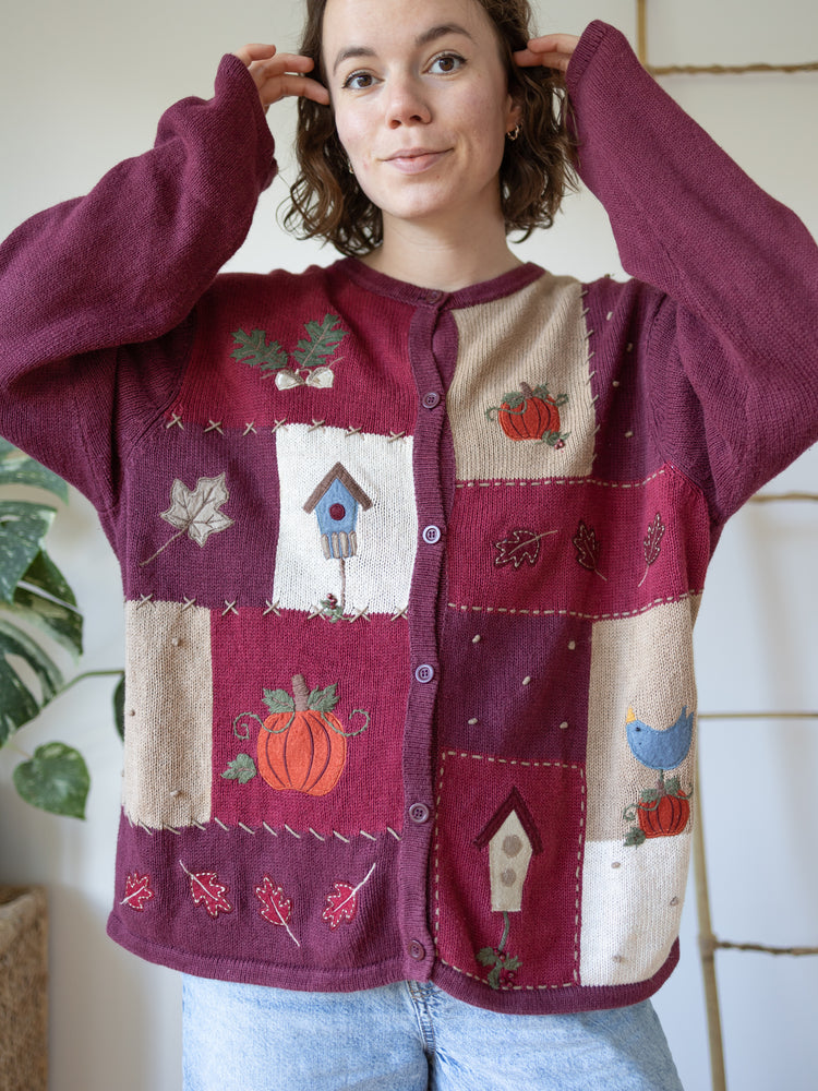 90s Croft & Barrow Autumn Patchwork Cardigan - XL