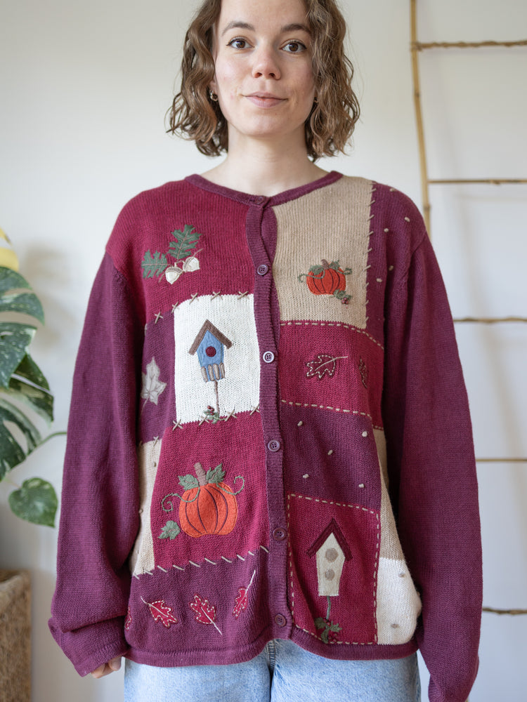 90s Croft & Barrow Autumn Patchwork Cardigan - XL