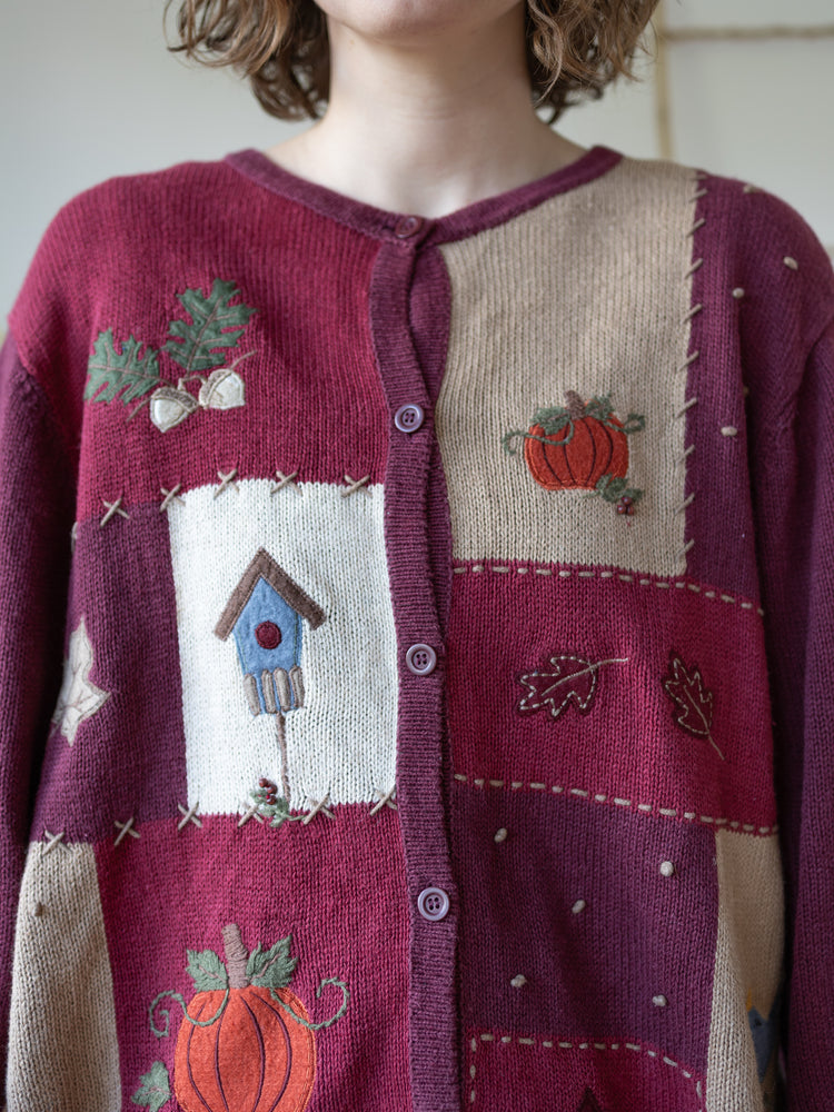 90s Croft & Barrow Autumn Patchwork Cardigan - XL