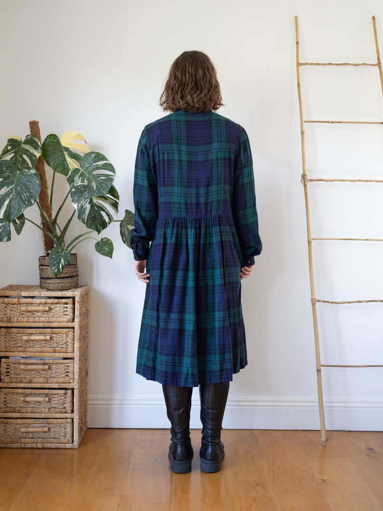 90s St Michael Tartan Smocked Dress - XL