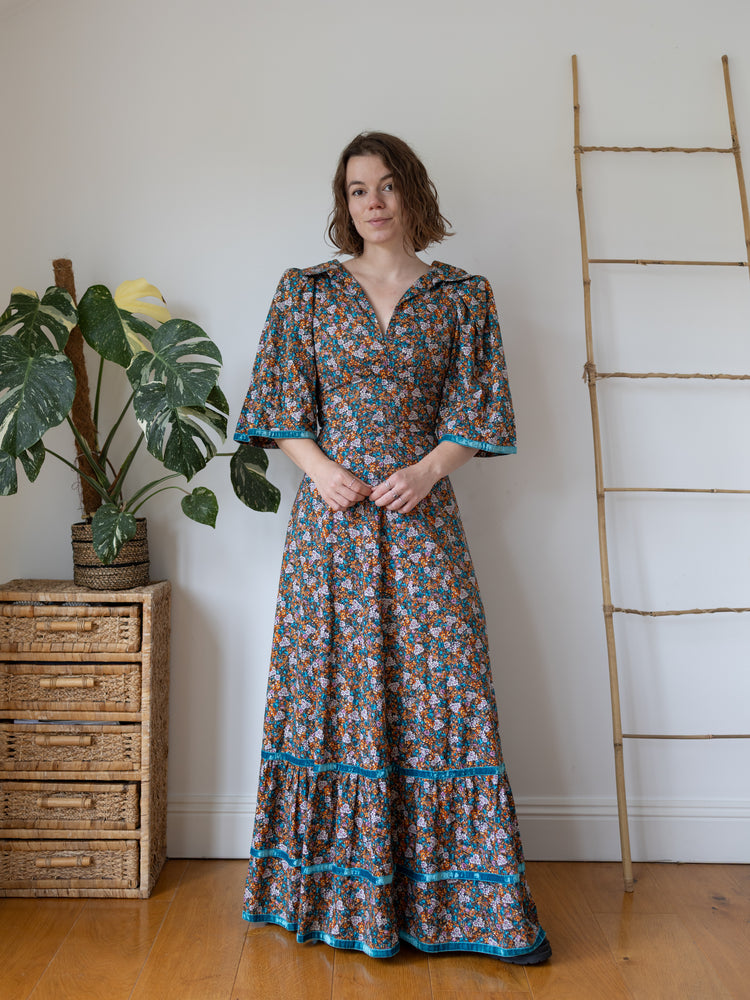 70s Valerie Goad Ditsy Floral Maxi Dress - XS