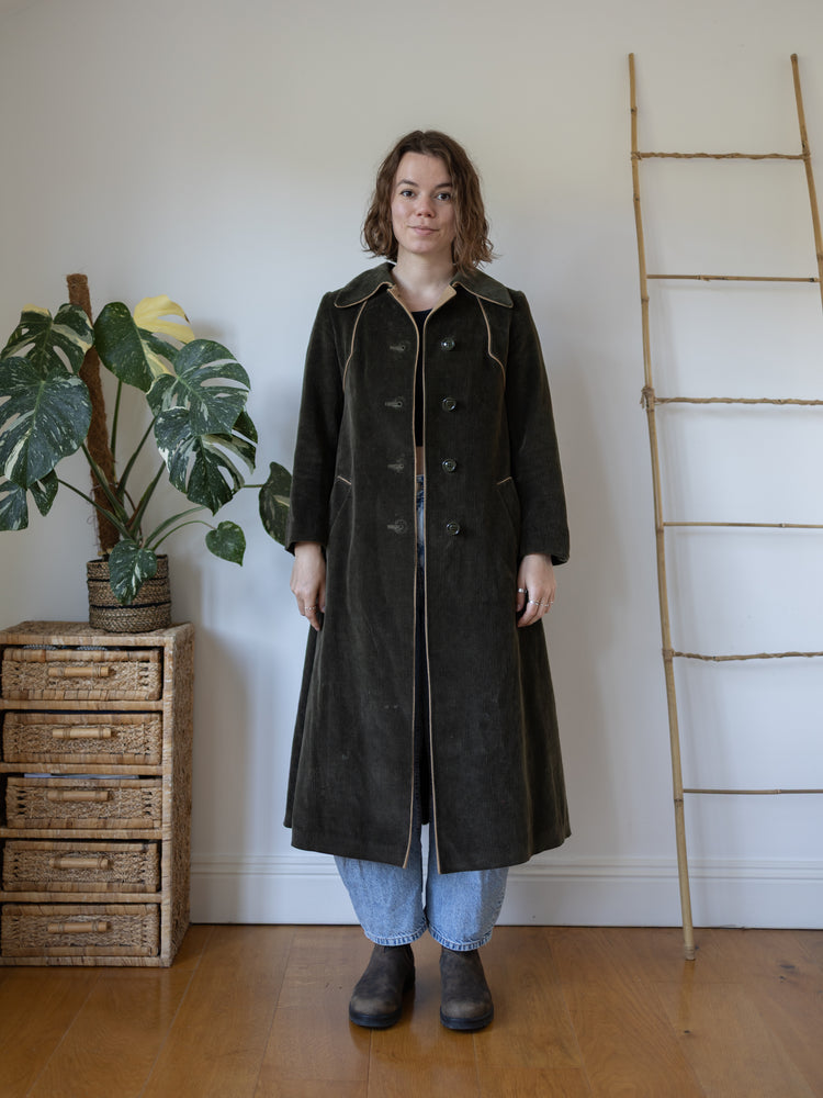 70s Olive Green Cord Coat - XS/S