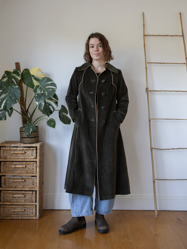 70s Olive Green Cord Coat - XS/S