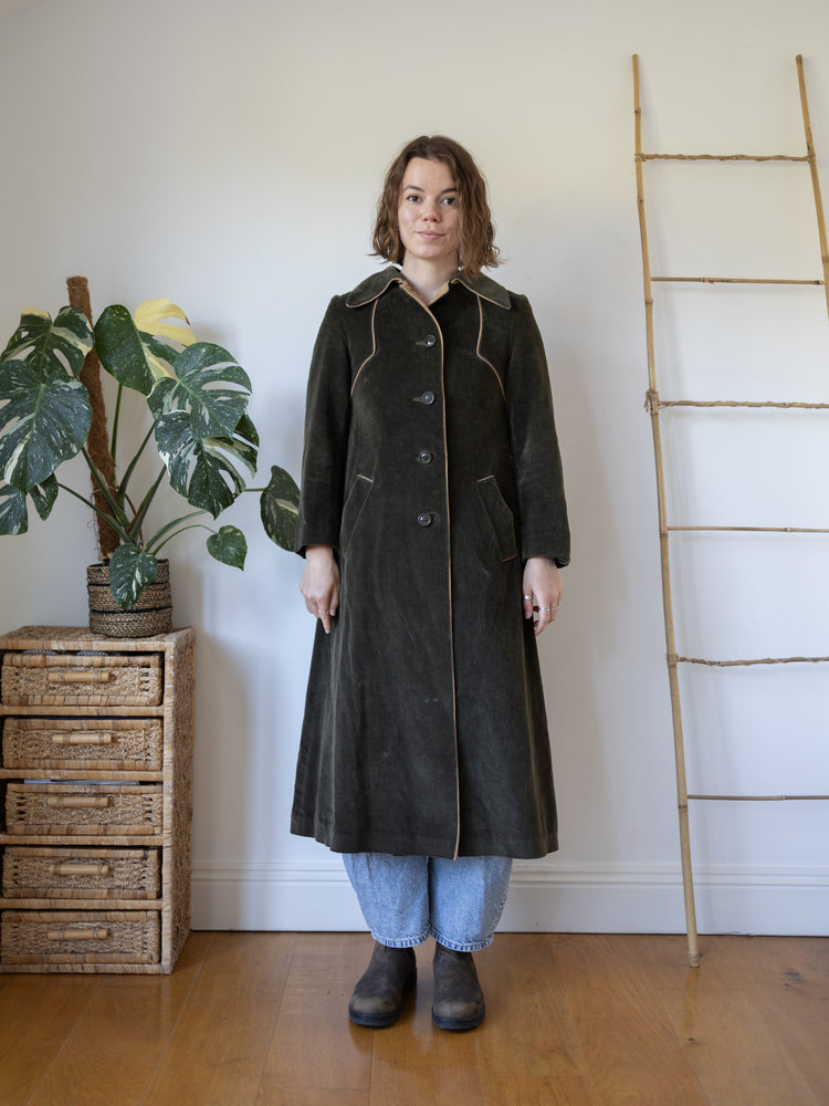 70s Olive Green Cord Coat - XS/S