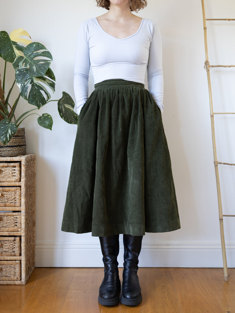 80s Green Cord Skirt - 26"