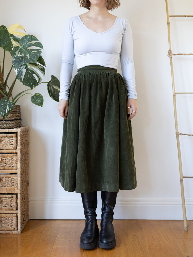 80s Green Cord Skirt - 26"